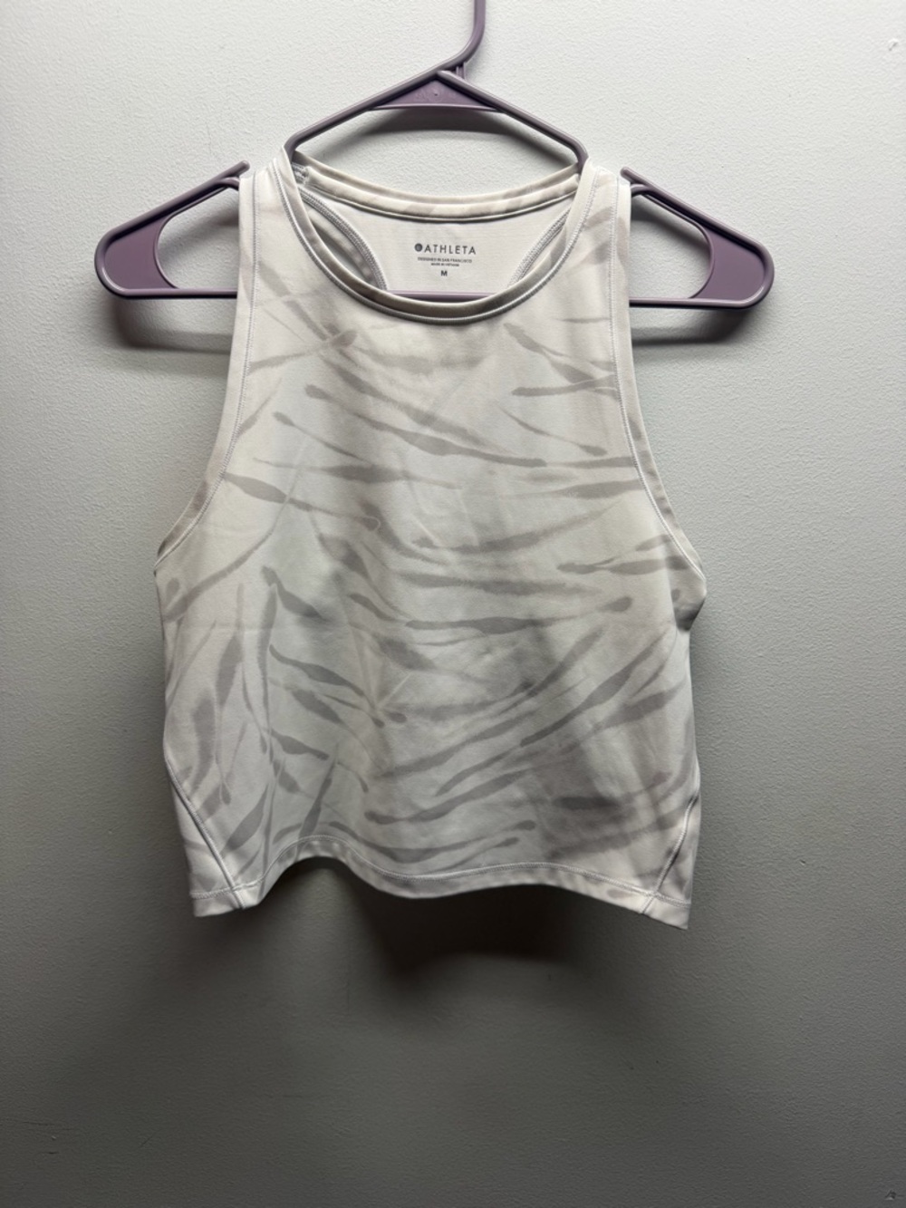 Athleta White with Light Gray Abstract Crop Tank
